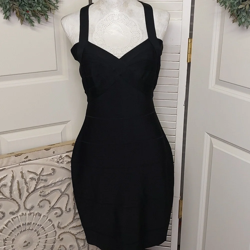 Alex & Eve Black Bodycon Bandage Dress Size 10 - Picture 3 of 10
